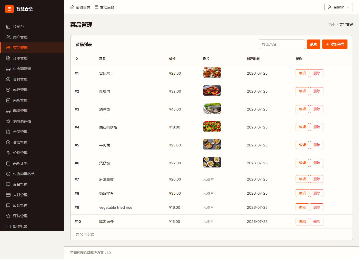 一套校园食堂综合管理系统，涵盖智能点餐、食材溯源、供应链采购、库存管理、设备能耗监控、饭卡管理、数据分析与决策支持等核心业务模块